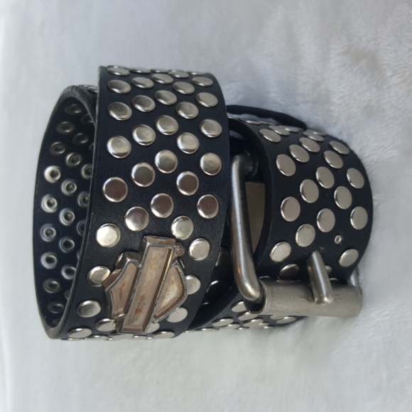 HARLEY-DAVIDSON ♡ Sweet Vintage Black Leather Belt w/Metal H-D B&S \'n Grommets S main image 9